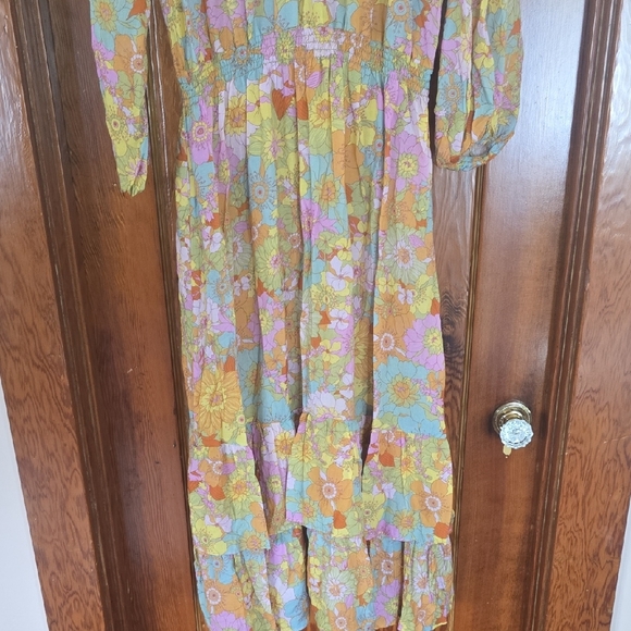 Show Me Your MuMu Yellow and Pink Plunge Neck Bishop Sleeve Sundress XXL - Picture 8 of 11
